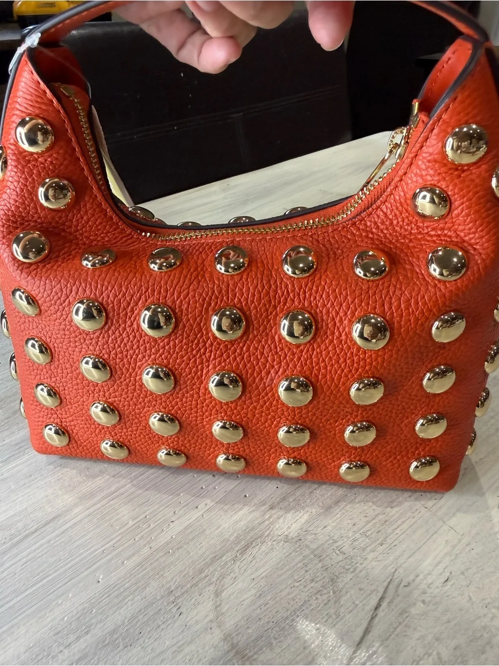 Michael Kors Ember Red Clay Studded Leather Crossbody Hobo